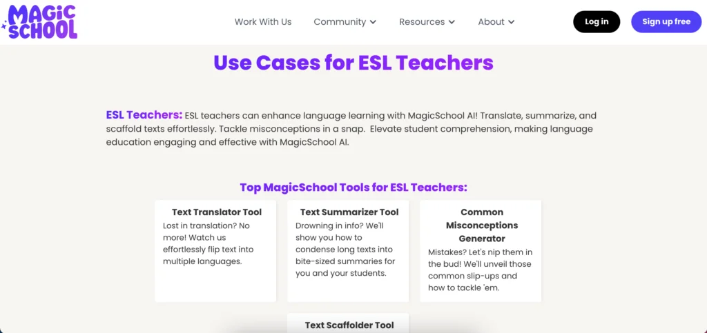 A picture of Magic School's ESL tools.