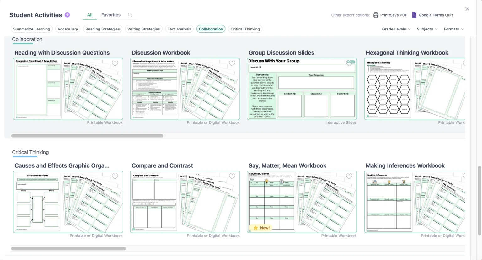 Diffit Templates for Student Activities