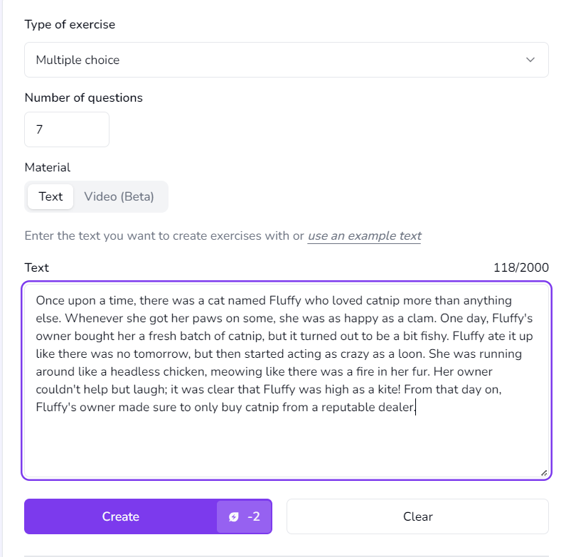 Cathoven - Exercise Creator: An artificial intelligence generating reading comprehension exercises.
